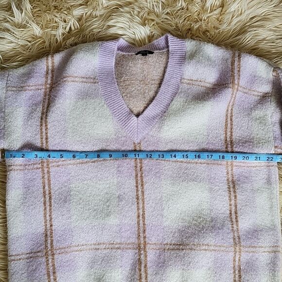 Rails Colleen Plaid Oversized Mohair Purple Plaid V Neck Sweater Medium - Picture 5 of 5